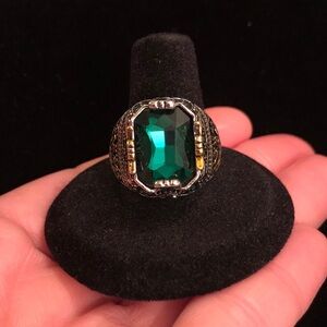 Emerald Green Silver and Gold Chunky Ring